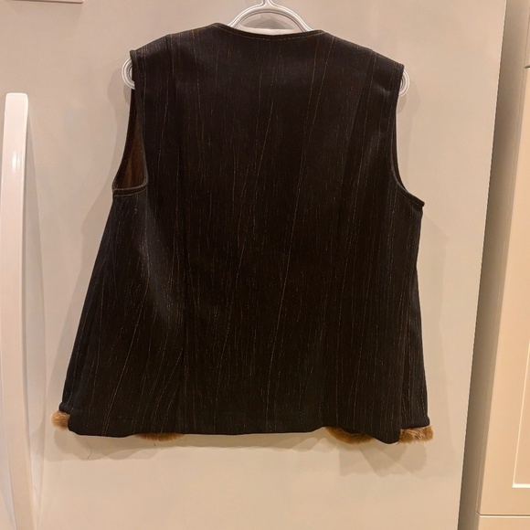 Y2K Vintage Dark Denim Vest Faux Fur Trim Open Front Streetwear Retro Vibe Sz: L - Picture 3 of 11